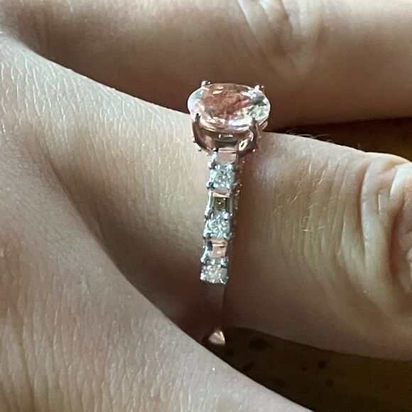 Natural Morganite Moissanite Sterling Silver Ring Size 8 - Picture 3 of 9